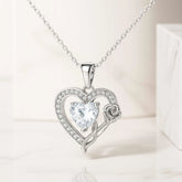 925 Sterling Silver Heart & Rose Pendant Necklace | Rhodium Plated with Cubic Zirconia – Romantic Gift Jewelry