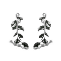 925 Sterling Silver Rhodium Plated Vine Leaf Ear Cuffs – Nature-Inspired Climber Earrings