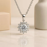 925 Sterling Silver Round Halo Pendant Necklace | Rhodium Plated with Cubic Zirconia Stones
