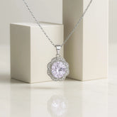 925 Sterling Silver Oval Pendant Necklace | Rhodium Plated with Cubic Zirconia Halo