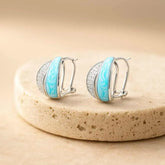 925 Sterling Silver Turquoise Earrings | Rhodium Plated Hoop Earrings with Cubic Zirconia