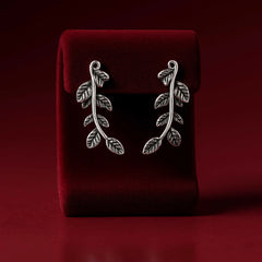925 Sterling Silver Rhodium Plated Vine Leaf Ear Cuffs – Nature-Inspired Climber Earrings