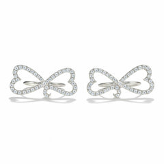 925 Sterling Silver Rhodium Plated Bow Heart Ear Cuffs with Cubic Zirconia