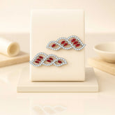 925 Sterling Silver Rhodium Plated Red Garnet Leaf Ear Cuffs with Cubic Zirconia