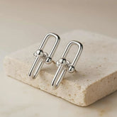 925 Sterling Silver Geometric Hoop Earrings | Rhodium Plated Minimalist Earrings for Women
