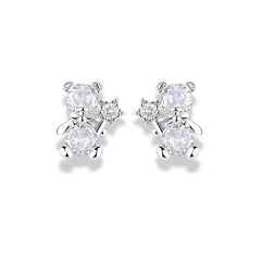 925 Sterling Silver Teddy Bear Earrings with Cubic Zirconia | Rhodium Plated Cute Studs