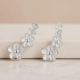 925 Sterling Silver Rhodium Plated Daisy Flower Ear Cuffs for Women