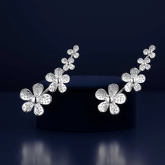 925 Sterling Silver Rhodium Plated Daisy Flower Ear Cuffs for Women