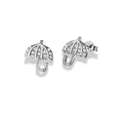 925 Sterling Silver Umbrella Earrings | Rhodium Plated Studs with Cubic Zirconia Stones