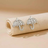 925 Sterling Silver Umbrella Earrings | Rhodium Plated Studs with Cubic Zirconia Stones