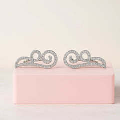 925 Sterling Silver Rhodium Plated Swirl Ear Cuffs with Cubic Zirconia – Elegant Climber Earrings