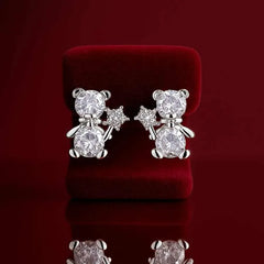 925 Sterling Silver Teddy Bear Earrings with Cubic Zirconia | Rhodium Plated Cute Studs