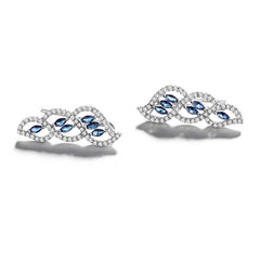 925 Sterling Silver Rhodium Plated Blue CZ Leaf Ear Cuffs for Women