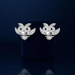 925 Sterling Silver Owl Stud Earrings | Rhodium Plated with Cubic Zirconia Accents for Women & Girls