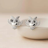 925 Sterling Silver Owl Stud Earrings | Rhodium Plated with Cubic Zirconia Accents for Women & Girls