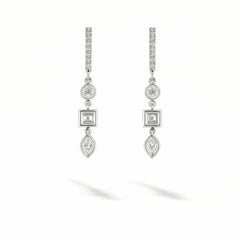 Sterling Silver Geometric Drop Earrings with Cubic Zirconia Accents