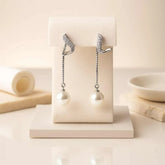 925 Sterling Silver Pearl Drop Earrings | Rhodium Plated with Cubic Zirconia Accents for Women