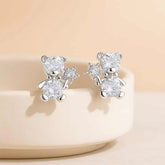 925 Sterling Silver Teddy Bear Earrings with Cubic Zirconia | Rhodium Plated Cute Studs