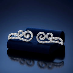 925 Sterling Silver Rhodium Plated Swirl Ear Cuffs with Cubic Zirconia – Elegant Climber Earrings