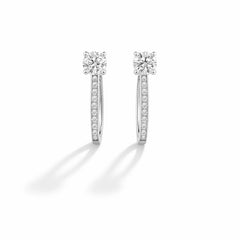 Sterling Silver Hoop Earrings with Solitaire Round Cut Crystal