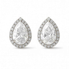 925 Sterling Silver Teardrop Stud Earrings | Rhodium Plated with Cubic Zirconia Halo for Women