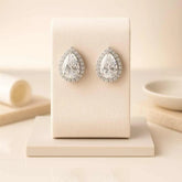 925 Sterling Silver Teardrop Stud Earrings | Rhodium Plated with Cubic Zirconia Halo for Women
