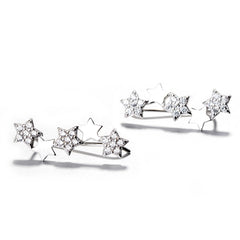925 Sterling Silver Rhodium Plated Star Ear Cuffs with Cubic Zirconia – Celestial Climber Earrings