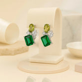 Emerald Cut Green & Yellow Gemstone Stud Earrings – Sterling Silver