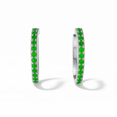 Sterling Silver Hoop Earrings with Green Gemstones