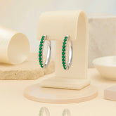 Sterling Silver Hoop Earrings with Green Gemstones