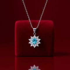925 Sterling Silver Blue Oval Pendant Necklace | Rhodium Plated with Cubic Zirconia Halo