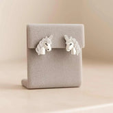 925 Sterling Silver Unicorn Earrings with Cubic Zirconia | Rhodium Plated Fantasy Studs