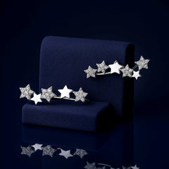925 Sterling Silver Rhodium Plated Star Ear Cuffs with Cubic Zirconia – Celestial Climber Earrings