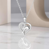 925 Sterling Silver Dolphin Heart Pendant Necklace | Rhodium Plated with Cubic Zirconia