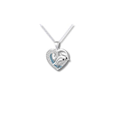 925 Sterling Silver Dolphin Heart Necklace | Rhodium Plated with Blue Enamel & Cubic Zirconia