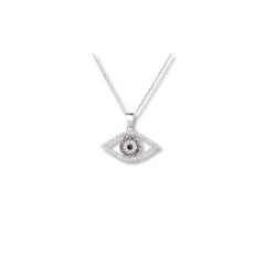 925 Sterling Silver Evil Eye Necklace | Rhodium Plated with Black & White Cubic Zirconia