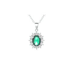 925 Sterling Silver Emerald Green Pendant Necklace | Rhodium Plated with Cubic Zirconia Halo