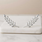 925 Sterling Silver Rhodium Plated Leaf Ear Cuffs – Minimalist Climber Earrings