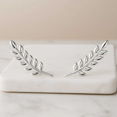 925 Sterling Silver Rhodium Plated Leaf Ear Cuffs – Minimalist Climber Earrings