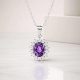 925 Sterling Silver Amethyst Pendant Necklace | Rhodium Plated with Cubic Zirconia Halo – February Birthstone Jewelry