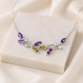 925 Sterling Silver Rhodium Plated CZ Multicolor Gemstone Necklace