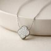 925 Sterling Silver Rhodium Plated CZ Clover Pendant Necklace