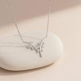 925 Sterling Silver Rhodium Plated CZ Leaf Pendant Necklace