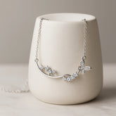 925 Sterling Silver Rhodium Plated CZ Butterfly Floral Pendant Necklace