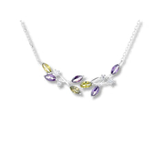 925 Sterling Silver Rhodium Plated CZ Multicolor Gemstone Necklace
