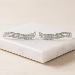 925 Sterling Silver Rhodium Plated CZ Wave Design Ear Cuffs