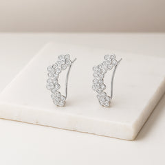 925 Sterling Silver Rhodium Plated CZ Flower Ear Cuffs for Women