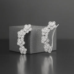 925 Sterling Silver Rhodium Plated CZ Flower Ear Cuffs for Women