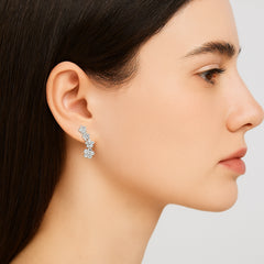 925 Sterling Silver Rhodium Plated CZ Flower Ear Cuffs for Women