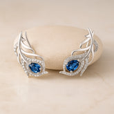 925 Sterling Silver Rhodium Plated CZ Peacock Feather Ear Cuffs